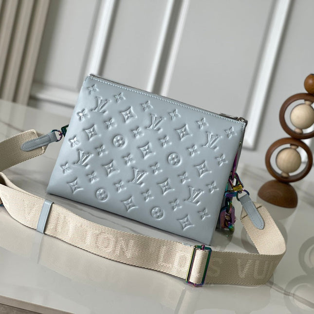COUSSIN PM 26 IN GRAY MONOGRAM EMBOSSED LAMBSKIN