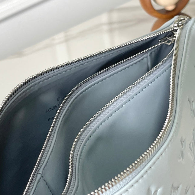 COUSSIN PM 26 IN GRAY MONOGRAM EMBOSSED LAMBSKIN