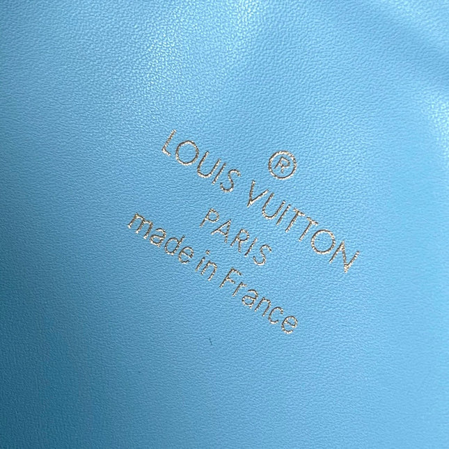 COUSSIN PM 26 IN WHITE BLUE MONOGRAM EMBOSSED LAMBSKIN GOLD HARDWARE