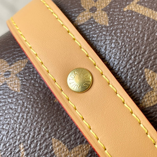 SAUMUR BB 35 IN BROWN MONOGRAM CANVAS AND LEATHER TRIM GOLD HARDWARE