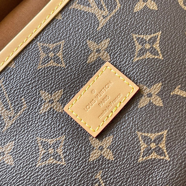 SAUMUR BB 35 IN BROWN MONOGRAM CANVAS AND LEATHER TRIM GOLD HARDWARE