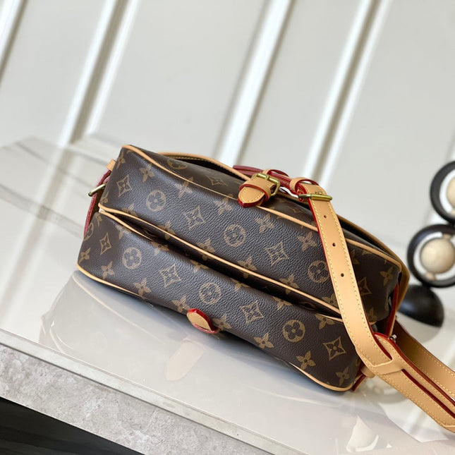SAUMUR BB 35 IN BROWN MONOGRAM CANVAS AND LEATHER TRIM GOLD HARDWARE