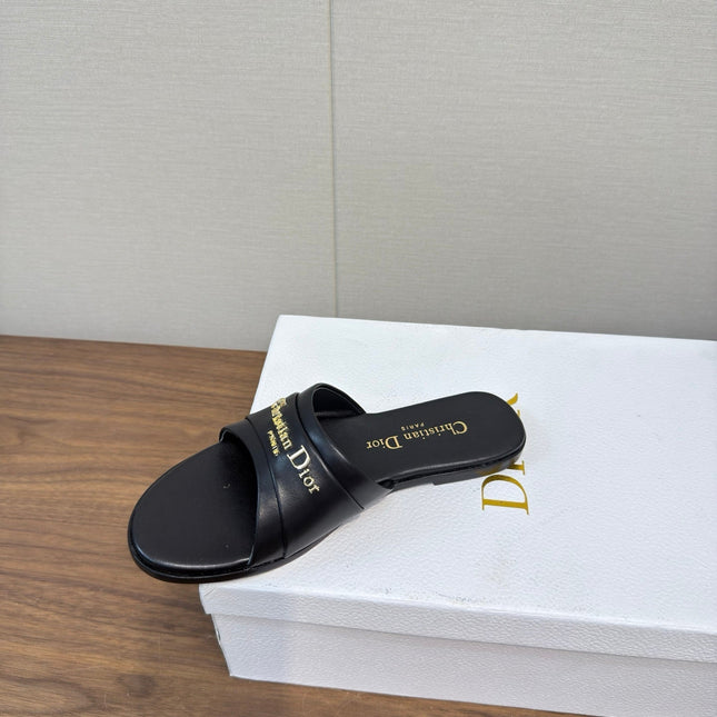 DIOR SANDAL 25S IN BLACK LAMBSKIN WITH GOLD HARDWARE