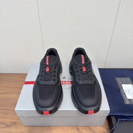 PRADA 25S SPORTY STYLE MEN SNEAKERS LOGO 45MM IN BLACK AND RED CALFSKIN