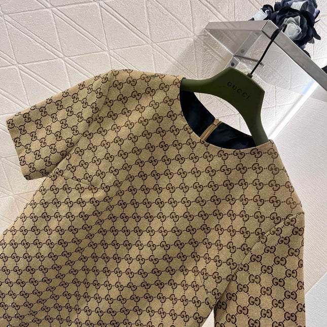 GG Beige Monogram Crystal Embellished Mini Dress