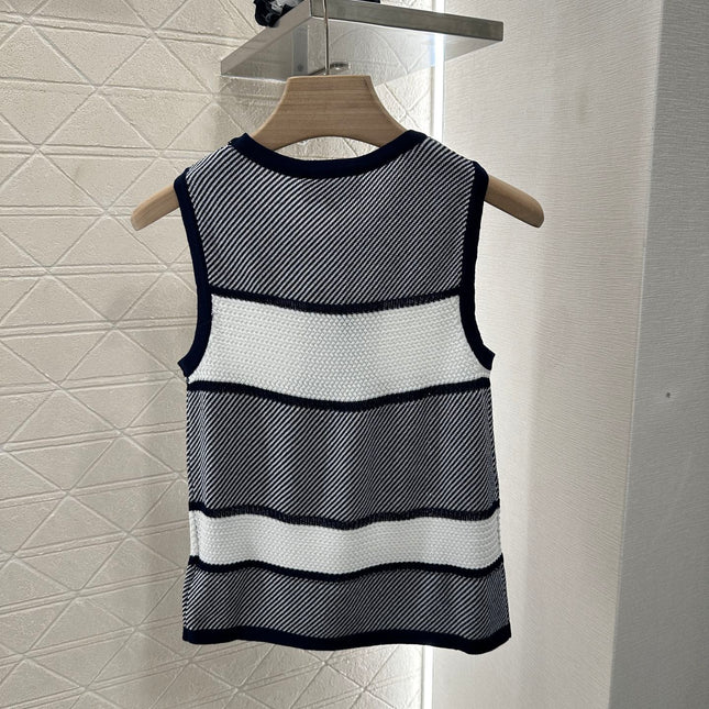 Chanel 25 Tank Top Black White Patchwork Knitted Crewneck