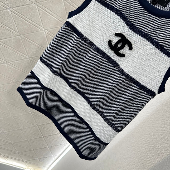 Chanel 25 Tank Top Black White Patchwork Knitted Crewneck