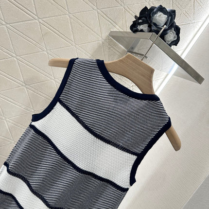 Chanel 25 Tank Top Black White Patchwork Knitted Crewneck