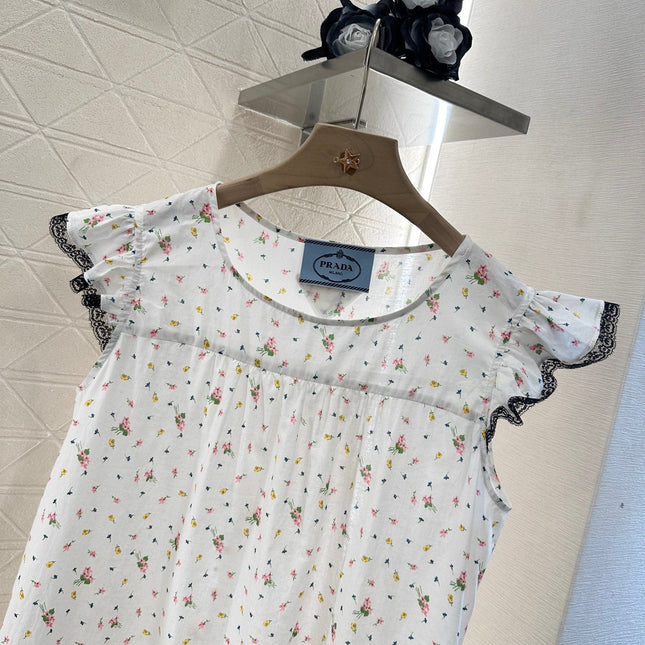 PRADA COTTON DRESS WITH LACE MIXED SLEEVES