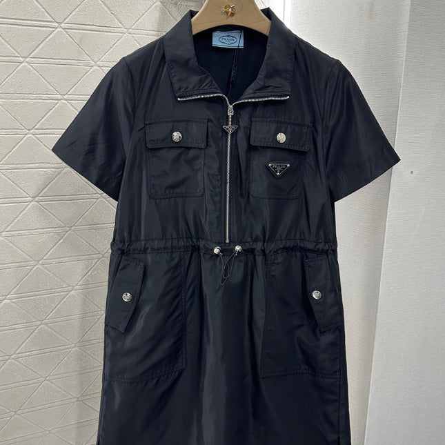 PRAD 25S SHORT SLEEVE DRAWSTRING DRESS 265563