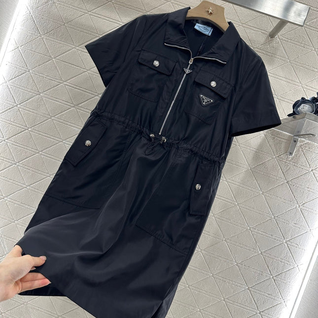 PRAD 25S SHORT SLEEVE DRAWSTRING DRESS 265563