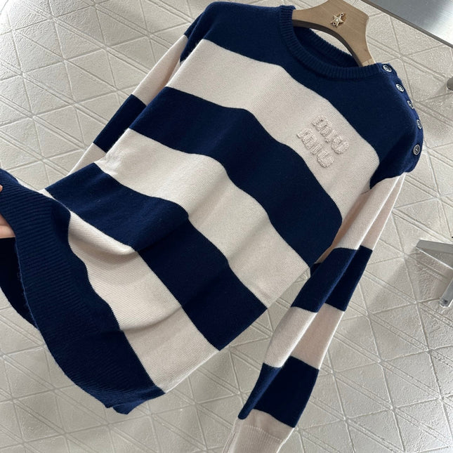 MIUMIU STRIPED CREW NECK SWEATER 276678