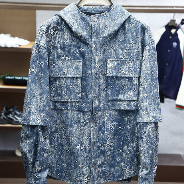 LV HOODED JACKET IN BLUE MONOGRAM WASHED DENIM 238944