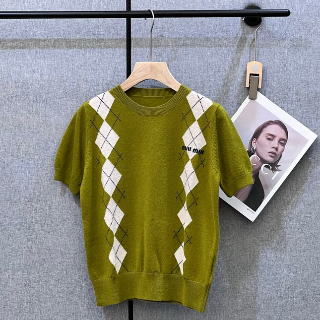MIUMIU SHORT-SLEEVE KNIT TOP STYLE 367