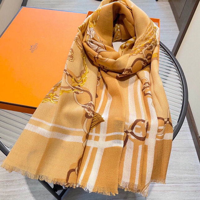 PRINTED SCARF 200 CM IN GOLDEN YELLOW MIX COLORFUL CASHMERE 393003