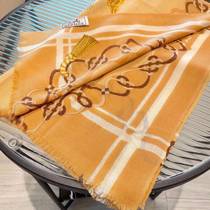 PRINTED SCARF 200 CM IN GOLDEN YELLOW MIX COLORFUL CASHMERE 393003