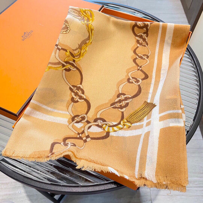 PRINTED SCARF 200 CM IN GOLDEN YELLOW MIX COLORFUL CASHMERE 393003