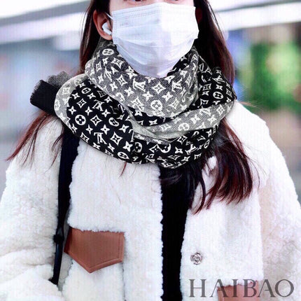 SCARF 200 CM IN BLACK MIX WHITE CASHMERE 398523