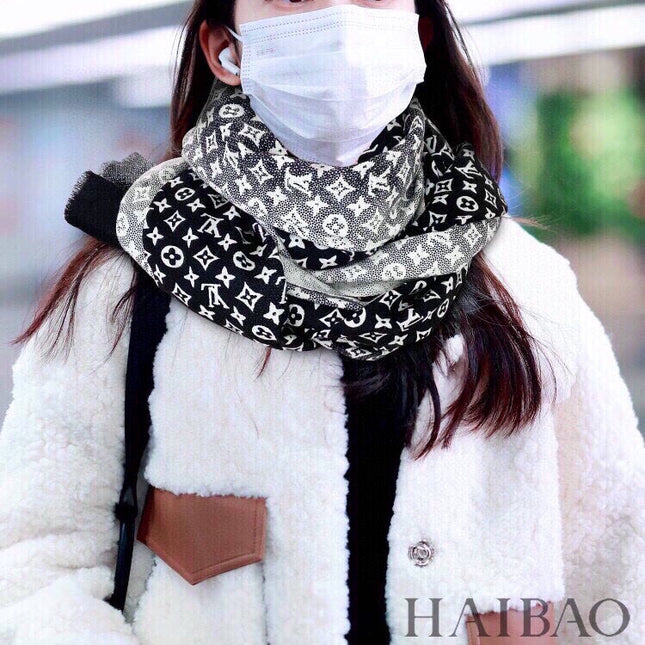 SCARF 200 CM IN BLACK MIX WHITE CASHMERE 398523