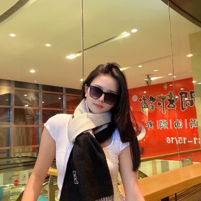 SCARF 180 CM IN BLACK AND WHITE WOOL AND CASHMERE 411795