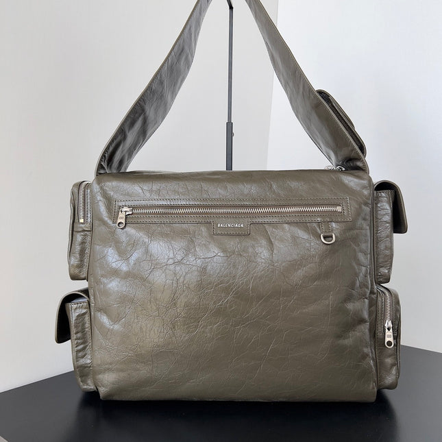 SUPERBUSY LARGE SLING BAG 42 IN KHAKI GREEN LAMBSKIN