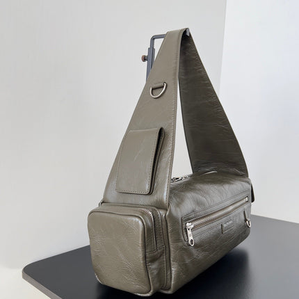 SUPERBUSY SLING BAG 35 IN KHAKI GREEN LAMBSKIN