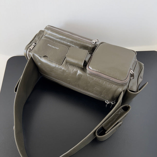 SUPERBUSY SLING BAG 35 IN KHAKI GREEN LAMBSKIN