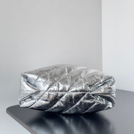 CRUSH SMALL TOTE BAG 26 IN SILVER QUILTED CALFSKIN SILVER HARDWARE