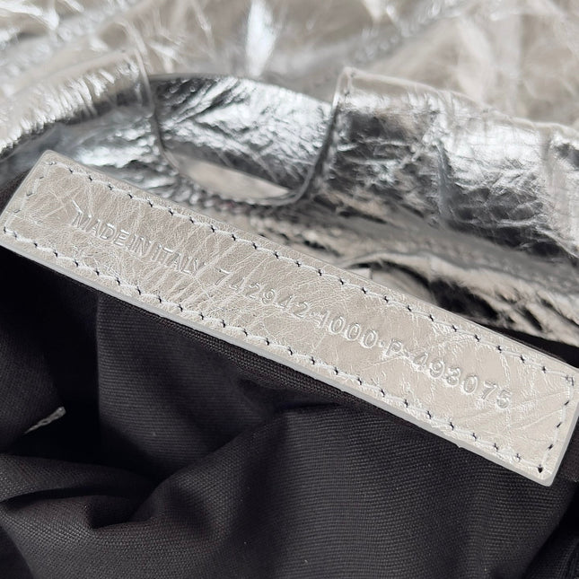 CRUSH SMALL TOTE BAG 26 IN SILVER QUILTED CALFSKIN SILVER HARDWARE