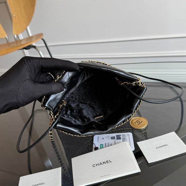 CC MINI HOBO HANDBAG 20 IN BLACK CALFSKIN GOLD-TONE HARDWARE