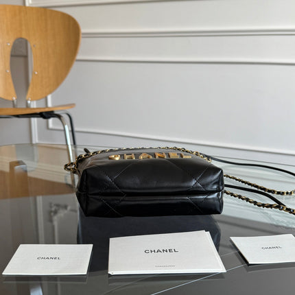 CC MINI HOBO HANDBAG 20 IN BLACK CALFSKIN GOLD-TONE HARDWARE