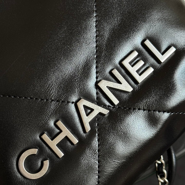 CC MINI HOBO HANDBAG 20 IN BLACK CALFSKIN SILVER-TONE HARDWARE