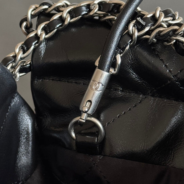 CC MINI HOBO HANDBAG 20 IN BLACK CALFSKIN SILVER-TONE HARDWARE