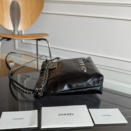 CC MINI HOBO HANDBAG 20 IN BLACK CALFSKIN SILVER-TONE HARDWARE