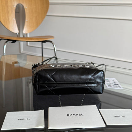 CC MINI HOBO HANDBAG 20 IN BLACK CALFSKIN SILVER-TONE HARDWARE