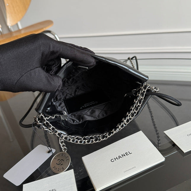 CC MINI HOBO HANDBAG 20 IN BLACK CALFSKIN SILVER-TONE HARDWARE