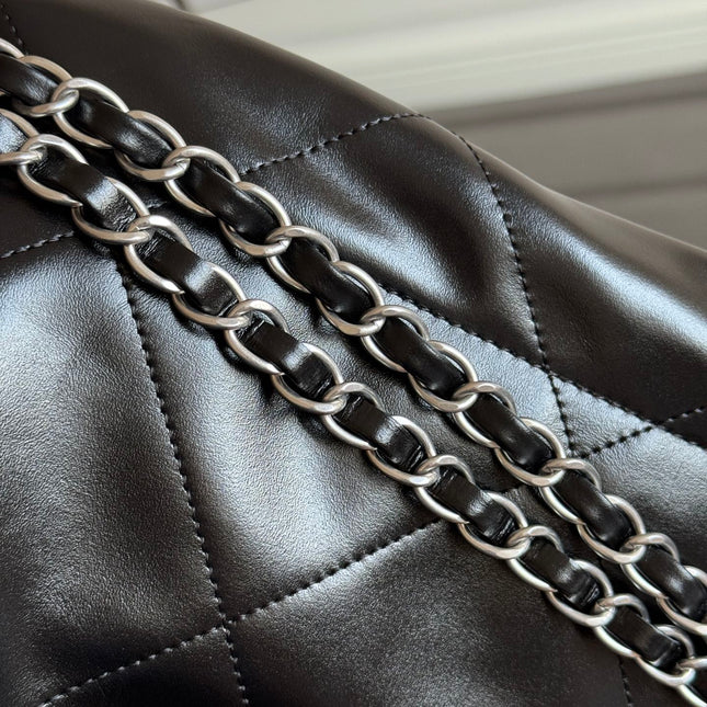 CC MINI HOBO HANDBAG 20 IN BLACK CALFSKIN SILVER-TONE HARDWARE