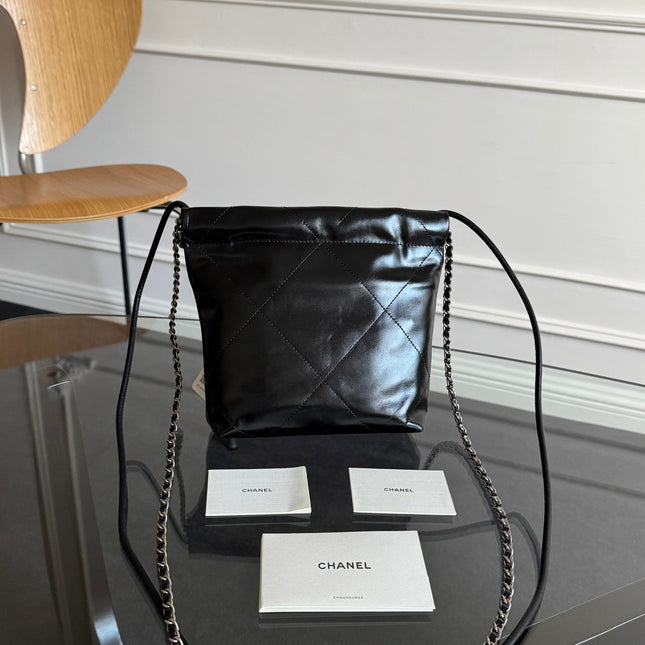 CC MINI HOBO HANDBAG 20 IN BLACK CALFSKIN SILVER-TONE HARDWARE