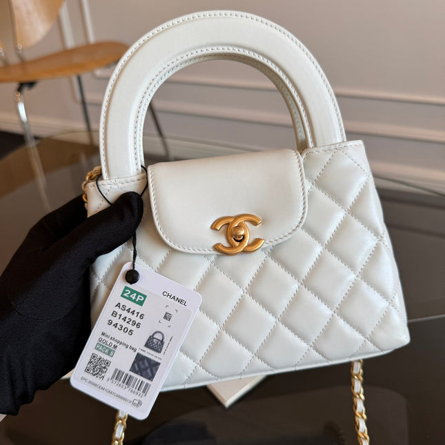 KELLY SHOPPING BAG 19 IN WHITE CALFSKIN GOLD HARDWARE