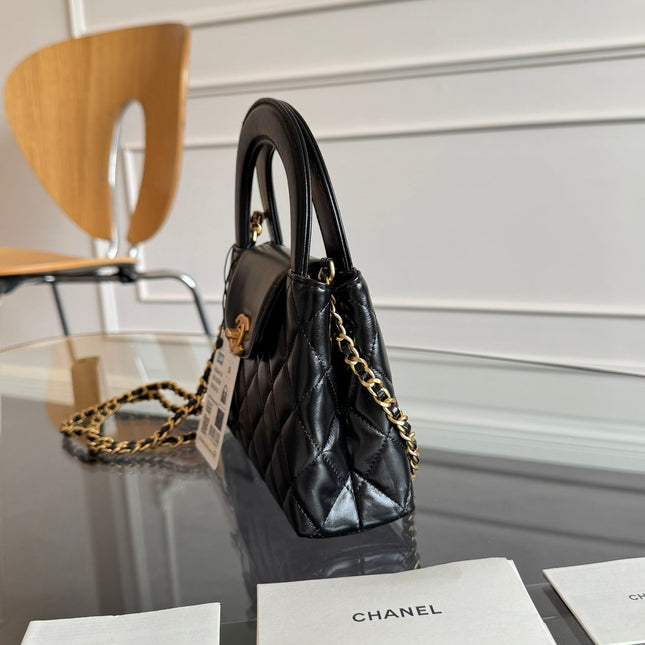 KELLY SHOPPING BAG 19 IN BLACK CALFSKIN GOLD HARDWARE
