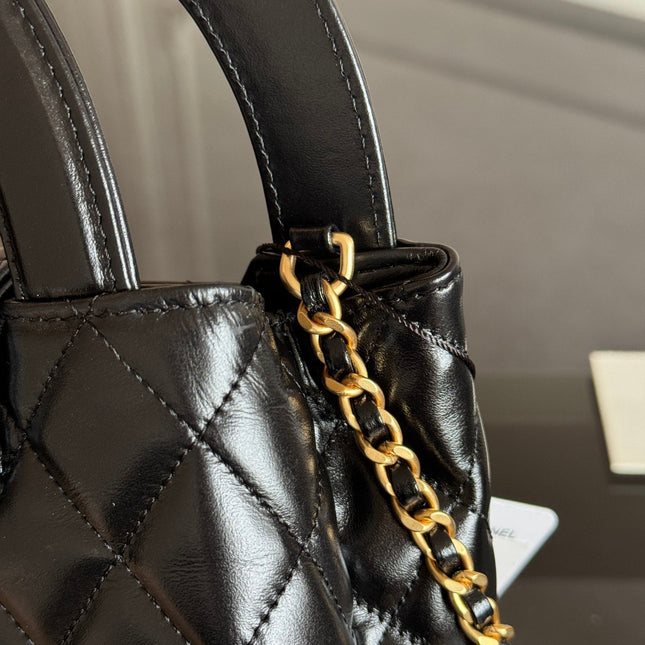 KELLY SHOPPING BAG 19 IN BLACK CALFSKIN GOLD HARDWARE