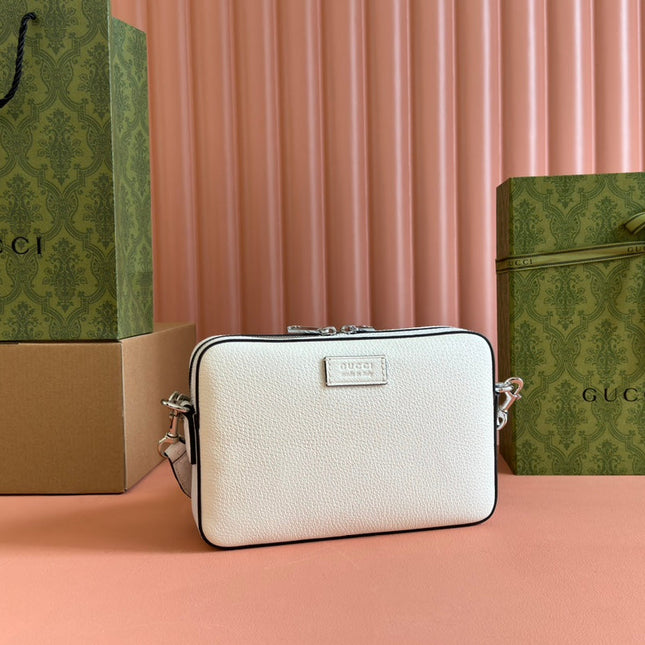 SMALL CROSSBODY BAG 24 WITH TAG IN WHITE CALFSKIN AND CANVAS TRIM