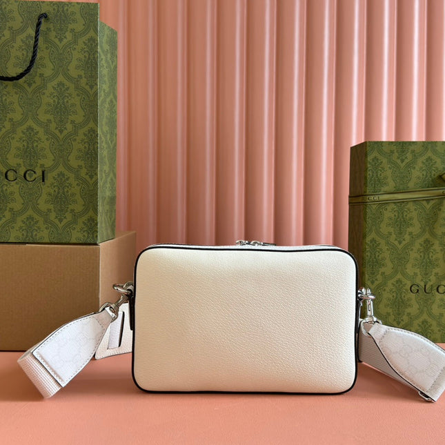 SMALL CROSSBODY BAG 24 WITH TAG IN WHITE CALFSKIN AND CANVAS TRIM