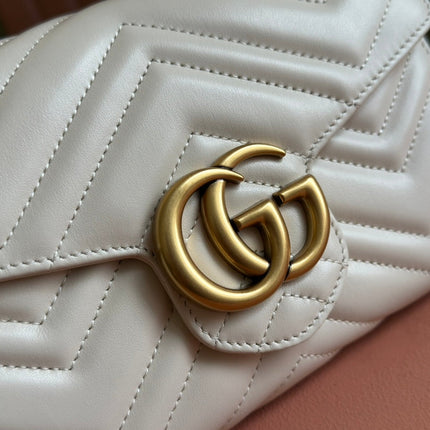 MARMONT SMALL SHOULDER BAG 20 IN WHITE LAMBSKIN GOLD HARDWARE