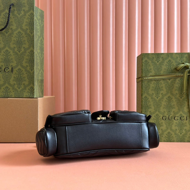 MARMONT SMALL MULTI-POCKET BAG 25 IN BLACK CALFSKIN GOLD HARDWARE