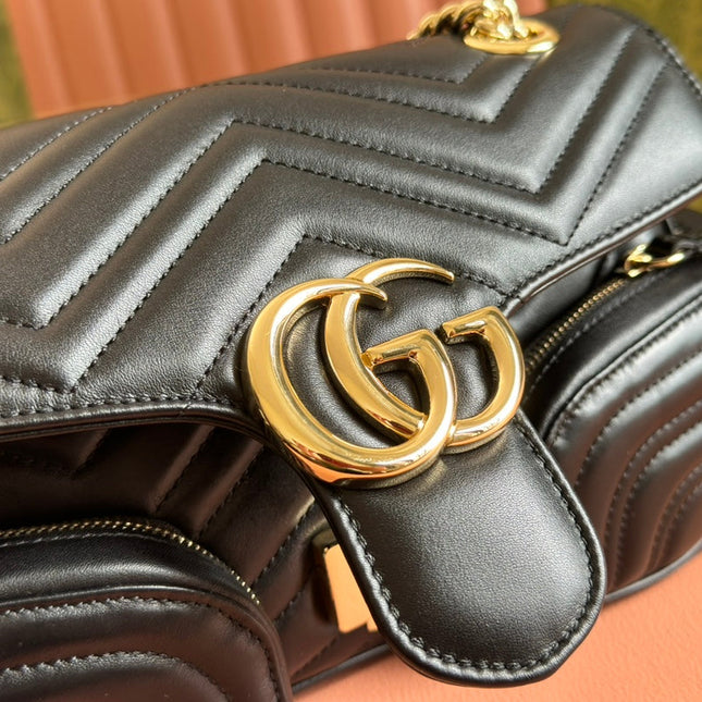 MARMONT SMALL MULTI-POCKET BAG 25 IN BLACK CALFSKIN GOLD HARDWARE