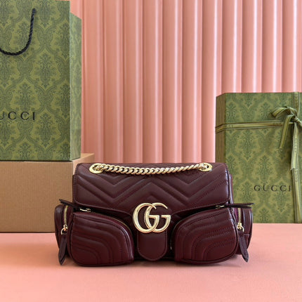 MARMONT SMALL MULTI-POCKET BAG 25 IN CURRANT RED CALFSKIN GOLD HARDWARE