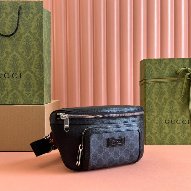 SMALL BELT BAG 29 IN BLACK CALFSKIN AND DARK GRAY MONOGRAM CANVAS