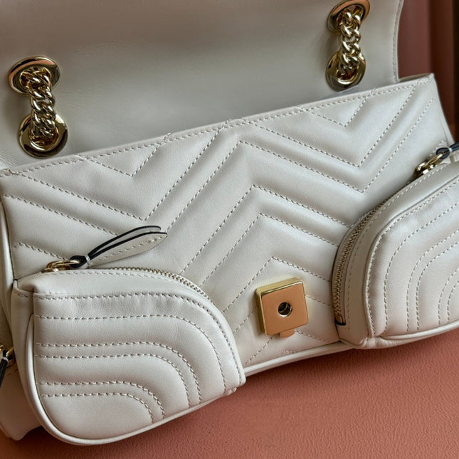 MARMONT SMALL MULTI-POCKET BAG 25 IN WHITE CALFSKIN GOLD HARDWARE