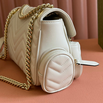 MARMONT SMALL MULTI-POCKET BAG 25 IN WHITE CALFSKIN GOLD HARDWARE